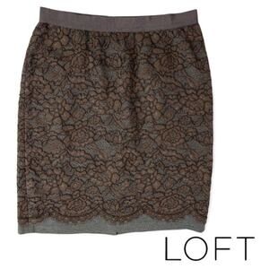 Loft Brown Gray Lace Boho Chic Pencil Skirt NWOT Size 6